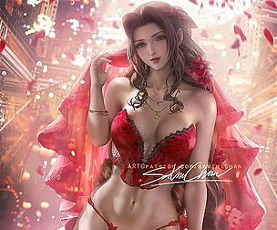 Aerith Red Gown Lingerie NSFW+SFW pack