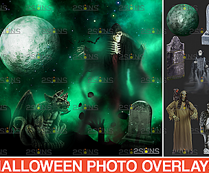 Photoshop Halloween overlay: Ghost Clipart & Skull
