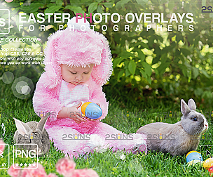 Digital Easter photoshop overlay & Easter bunny