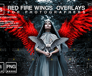 Digital angel wings photoshop overlay:Red angel