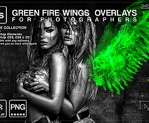 Digital angel wings photoshop overlay: Green angel