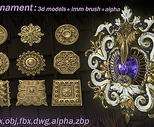 127 Ornament 3D Models+IMMBrushes+Alphas_VOL.01