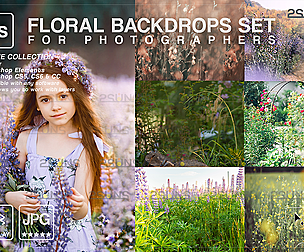 Floral digital backdrop & Photoshop overlay