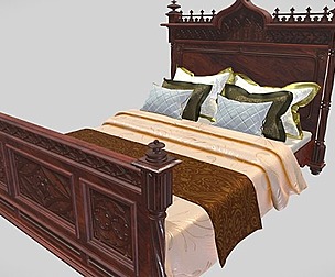 Decorated Victorian bed with linens