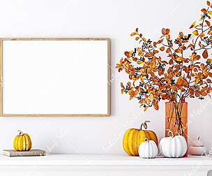 Frame mockup and Autumn decor with pumpkins