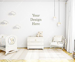 Nursery mockup and blank wall white