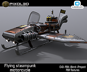 Flying steampunk motorcycle
