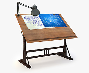 Blueprint Desk with Lamp