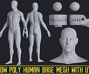 Low poly human base mesh with uv