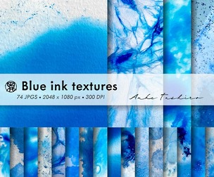 Blue Ink Paper Set Textured Ink Sheets 300 DPI Printable Craft Paper, 300 DPI Instant Download