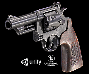 Revolver 44 Magnum Smith and Wesson PBR Low-poly