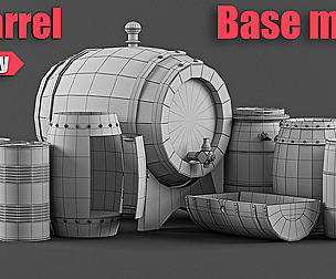 8 Low Poly barrel base mesh - Game ready