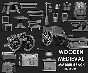 Wooden Medieval Imm Brush Pack 20 in one