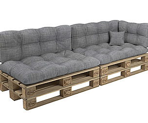 Couch with pallets and quilted pillows