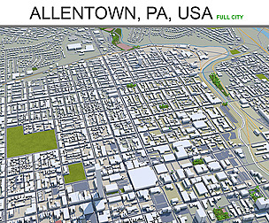 Allentown City Pennsylvania 3D Model 30 km
