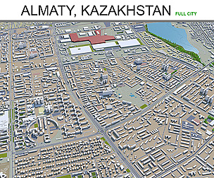 Almaty City Kazakhstan 3D Model 60 km