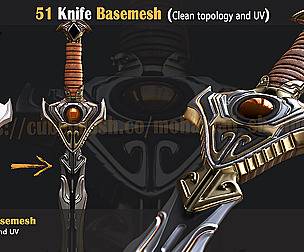 51 Knife Basemesh (Clean topology and UV)