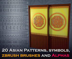 🌸20 Asian Patterns, symbols, ZBRUSH IMM Blender🎎