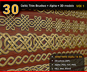 30 Celtic Trim Brush + alpha + 3dmodels Vol 01