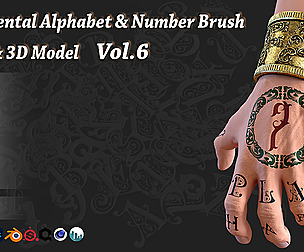 Ornamental Alphabet &Number Brush,alpha & 3D model