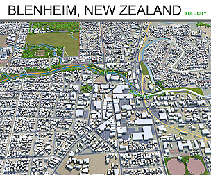 Blenheim City New Zealand 3D Model 30km
