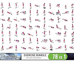 Cartoon Girl Exercise Animation Bundle