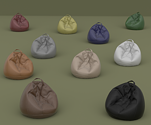 lot of ten colored leather beanbags