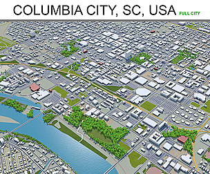 Columbia city, South Carolina 3D model  50km