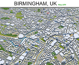 Birmingham city UK 3d model 50 km