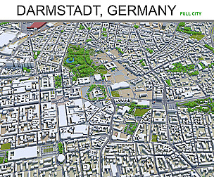 Darmstadt city Germany 3d model 30km