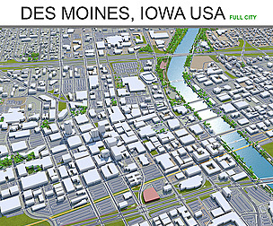 Des Moines city Iowa 3d model 40km