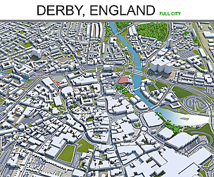 Derby city England 3d model 40km