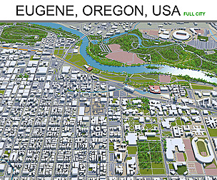Eugene city Oregon 3d model 70km