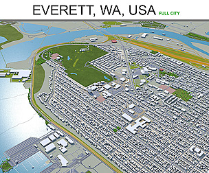 Everett city Washington USA 3d model 50km