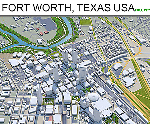 Fort worth city Texas 3d model 80km