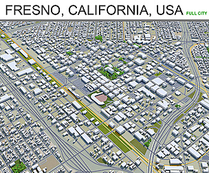 Fresno city California 3d model 50km