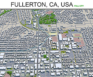 Fullerton city California 3d model 20km