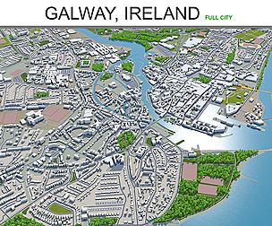 Galway, Republic of Ireland city 3d model 20km