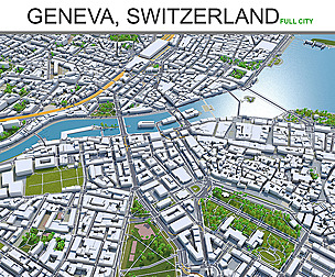 Geneva city Switzerland 3d model  20km