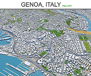 Genoa city Italy 3d model 120 km