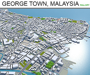 George Town Island, Malaysia city 3d model  30km
