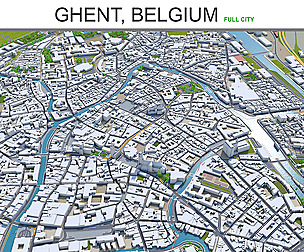 Ghent Gent  city Belgium 3d model 40 km