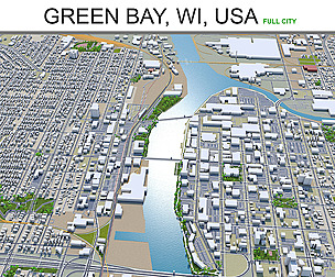 Green Bay city Wisconsin 3d model 40km