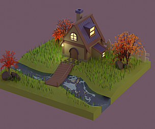 Autumn house low poly