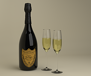 Champagne Dom Perignon 1979 and wineglasses