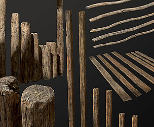 Old Wooden planks poles and beams 26 pieces