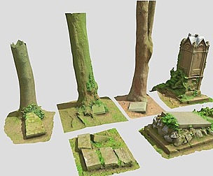Gravestones Old Overgrown Scanned Set PBR