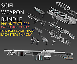 low poly game ready PBR SciFi weapon bundle