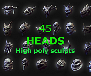 45 Heads High Poly Sculpts