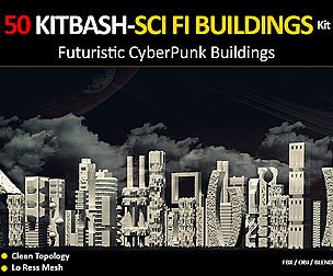 50 Kitbash Sci Fi Buildings -Kit 1